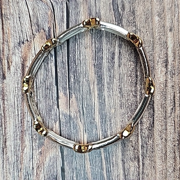 SILVER & GOLD TONE X STRETCH BRACELET - Picture 4 of 8